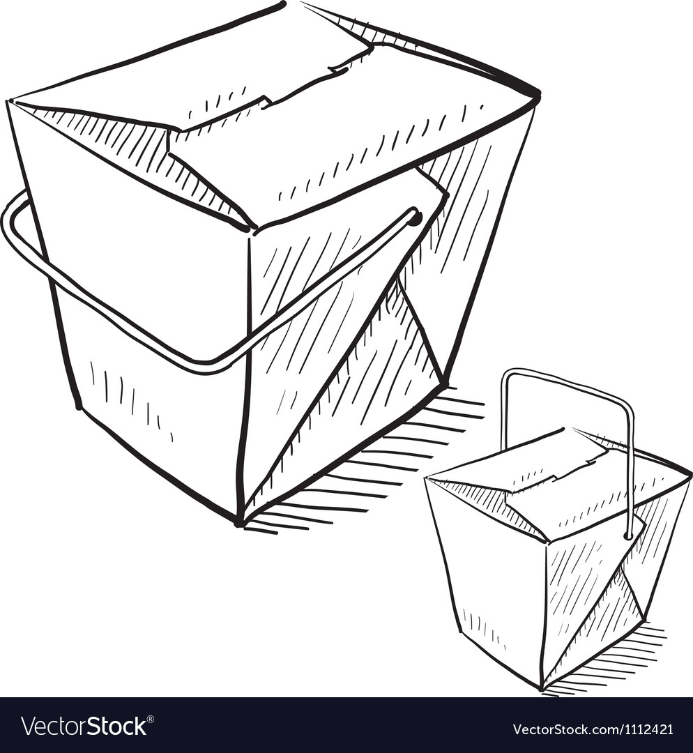 Doodle chinese takeout box Royalty Free Vector Image