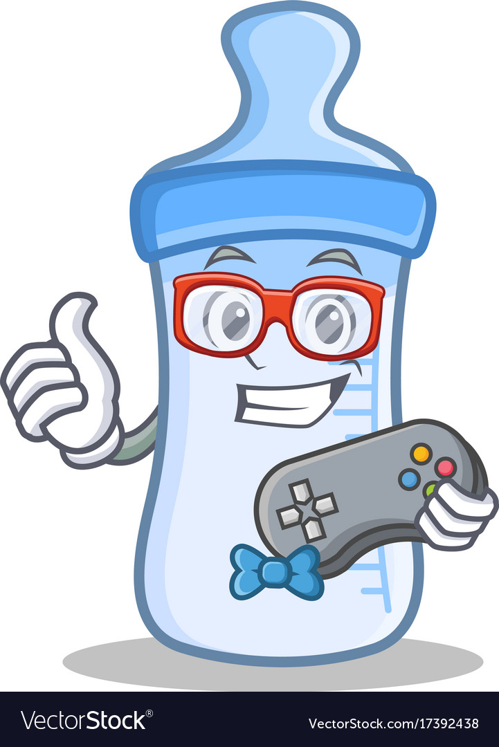 Download Gamer baby bottle character cartoon Royalty Free Vector