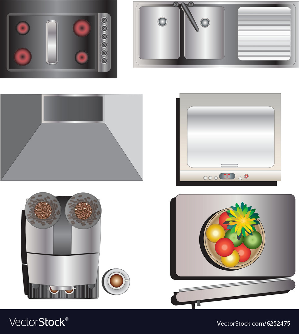  Kitchen  equipment top  view  set  7 Royalty Free Vector Image