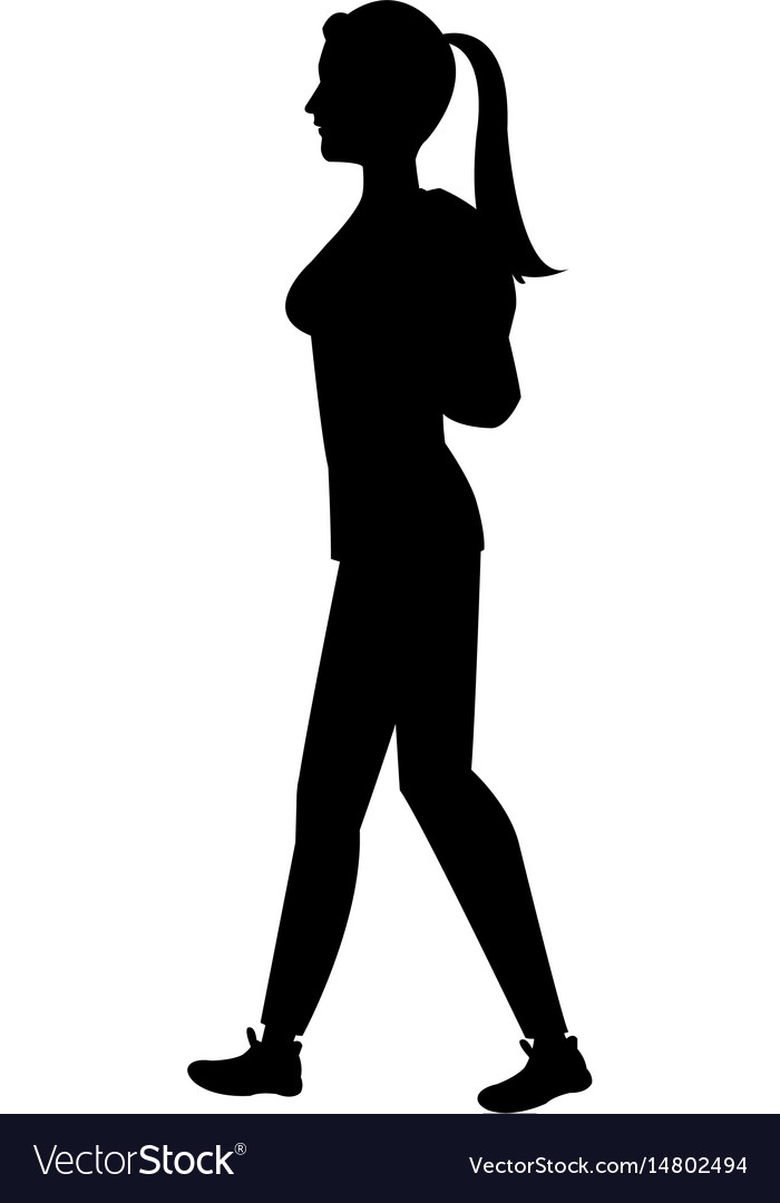 silhouette girl ponytail with package vector image