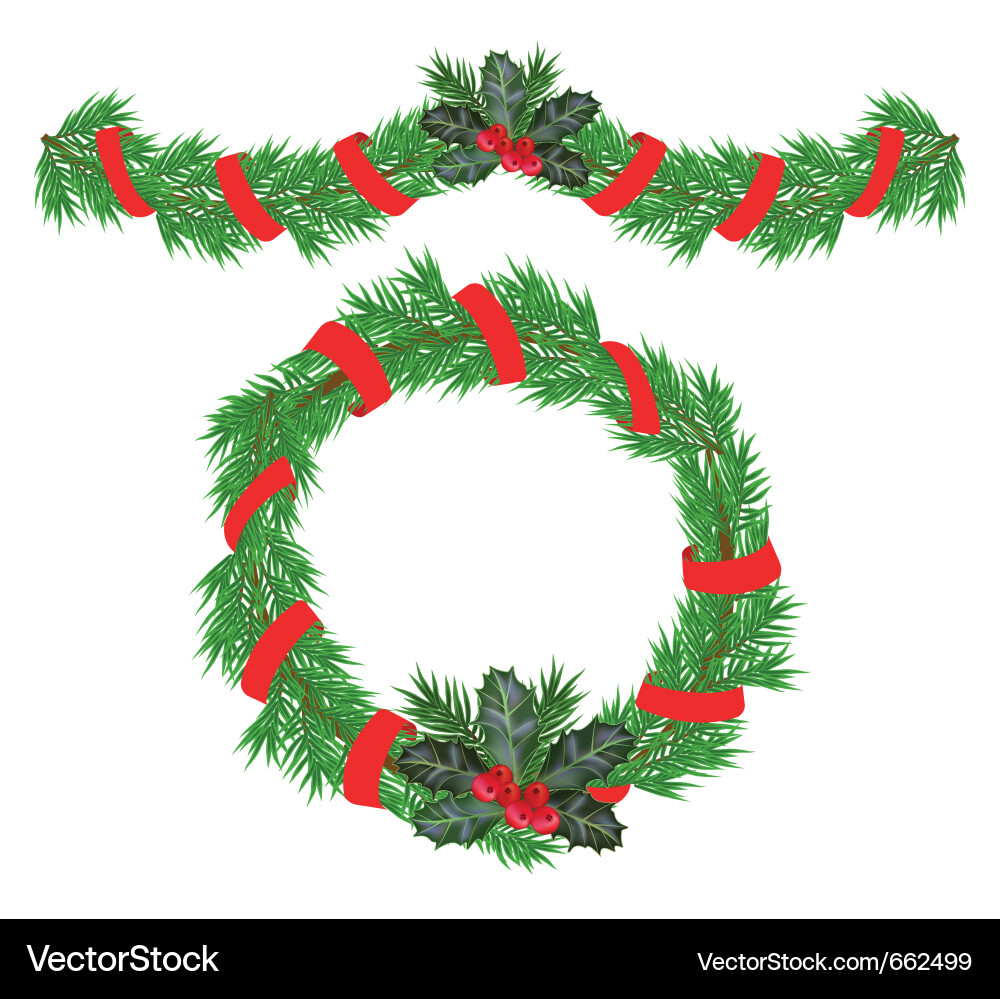 Christmas garland and a wreath Royalty Free Vector Image