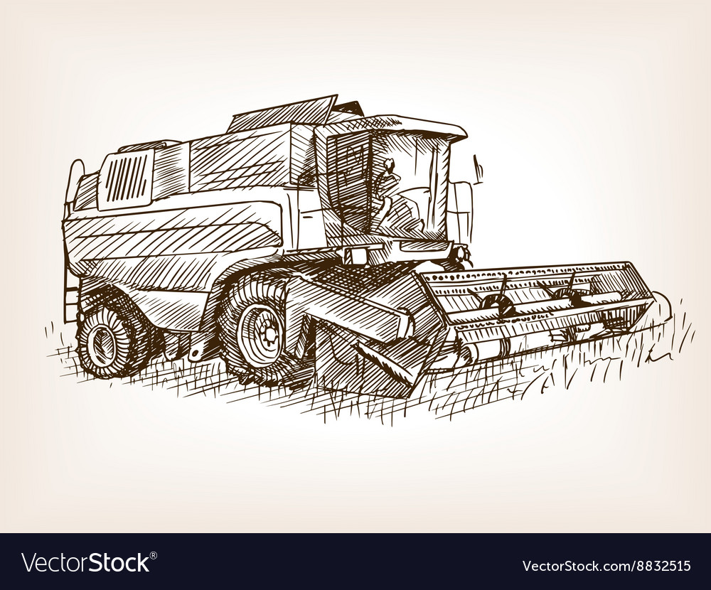 Combine harvester sketch style Royalty Free Vector Image