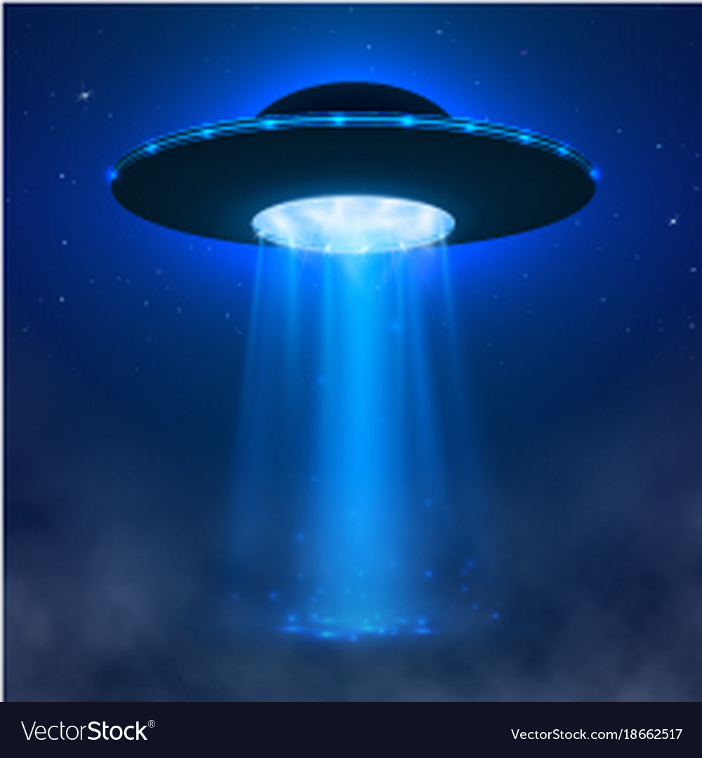 Ufo alien spacecraft with light beam and fog ufo Vector Image