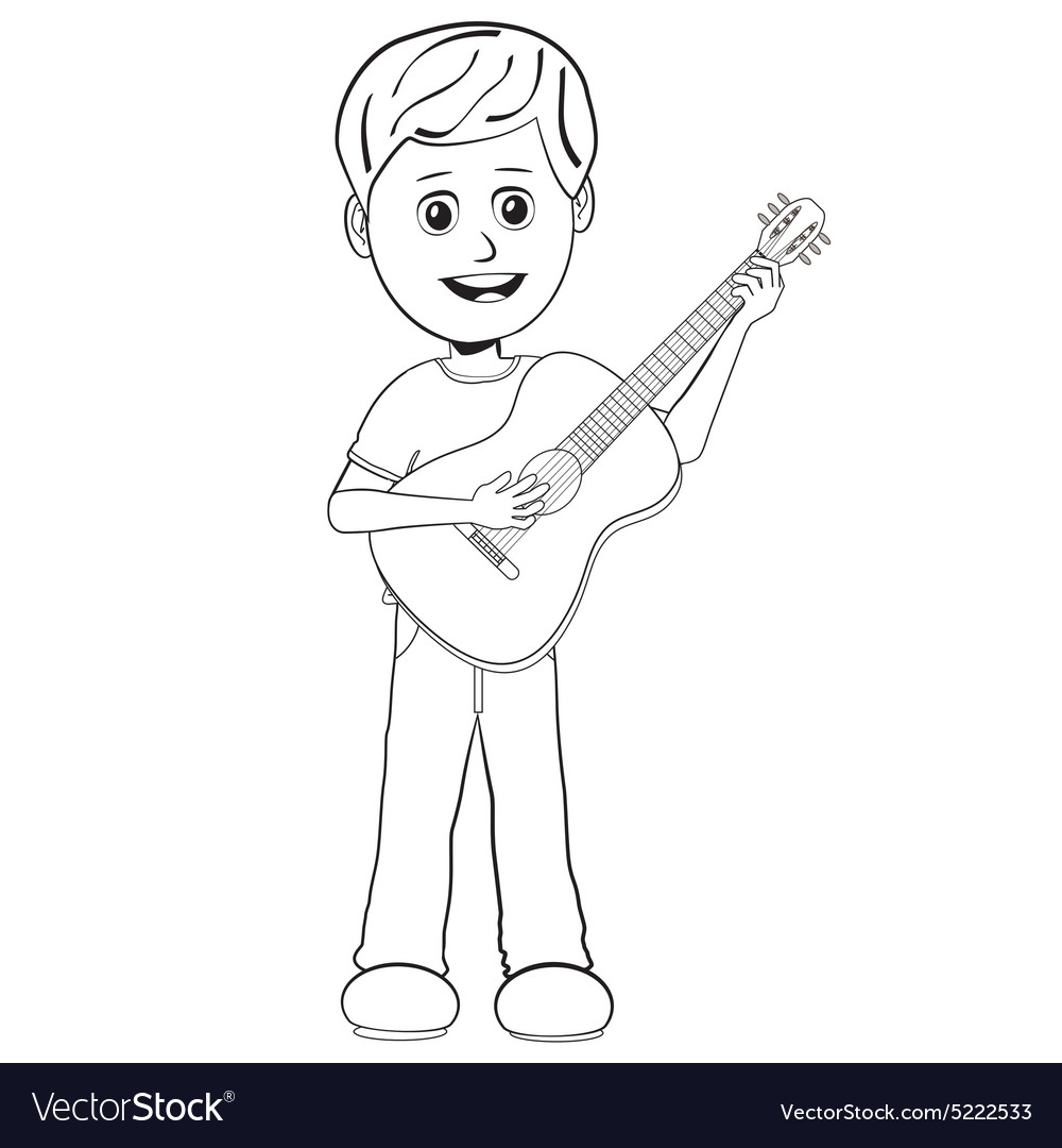Download Boy playing guitar outline Royalty Free Vector Image