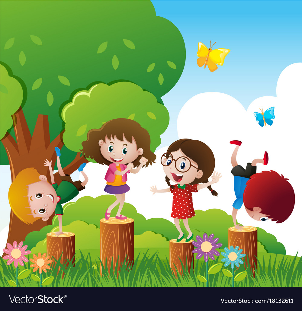 happy-children-play-in-park-royalty-free-vector-image