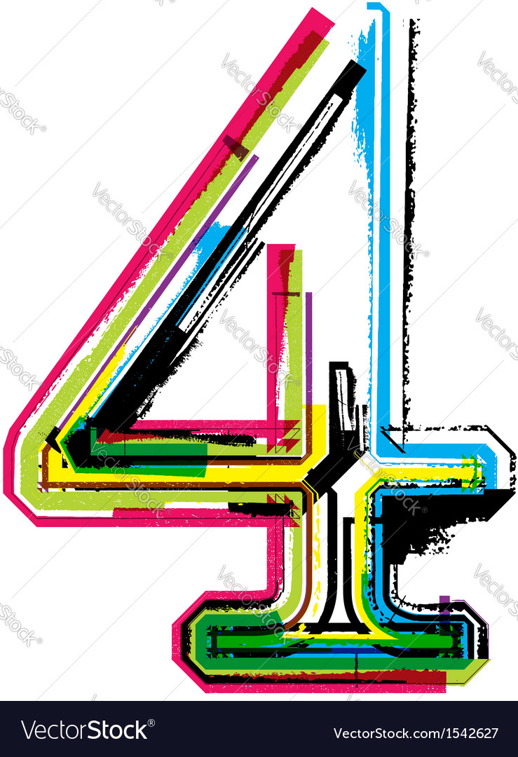 Grunge colorful font Number 4 Royalty Free Vector Image