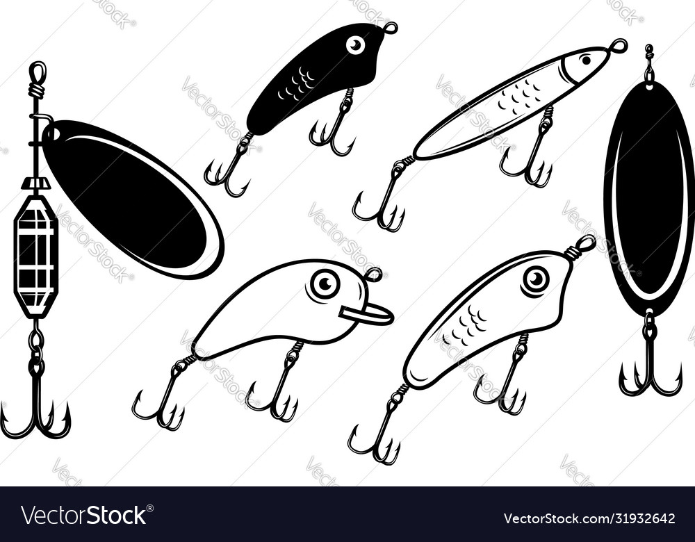 Set fishing bait lure design element Royalty Free Vector
