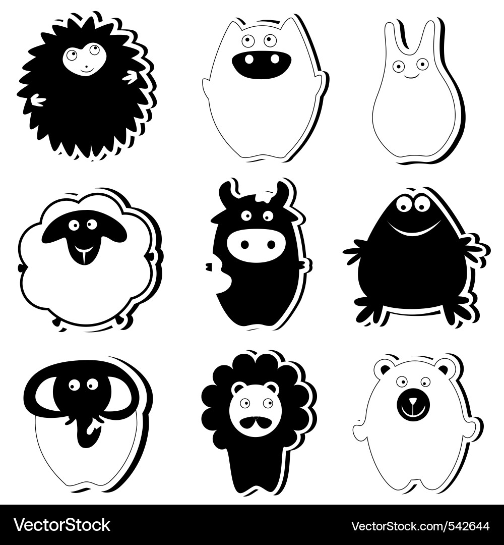 Cute animals black version Royalty Free Vector Image