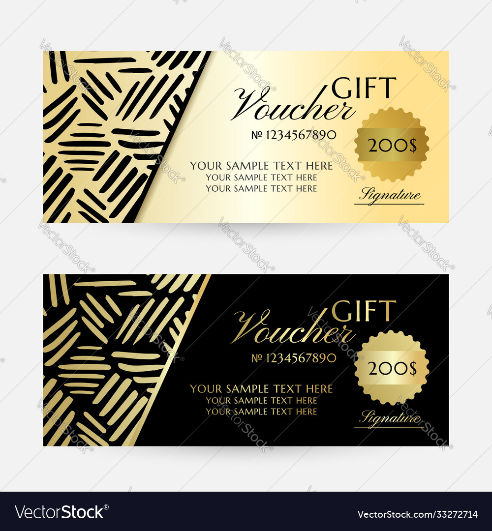 Gold ink lines gift vouchers template collection Vector Image