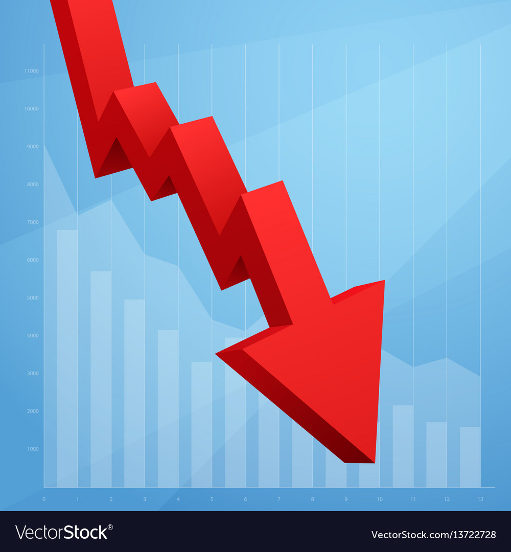 Red Arrow Graph Going Down Isolated On White Vector Image Red Arrow Graph Going Down Isolated On White Vector Image