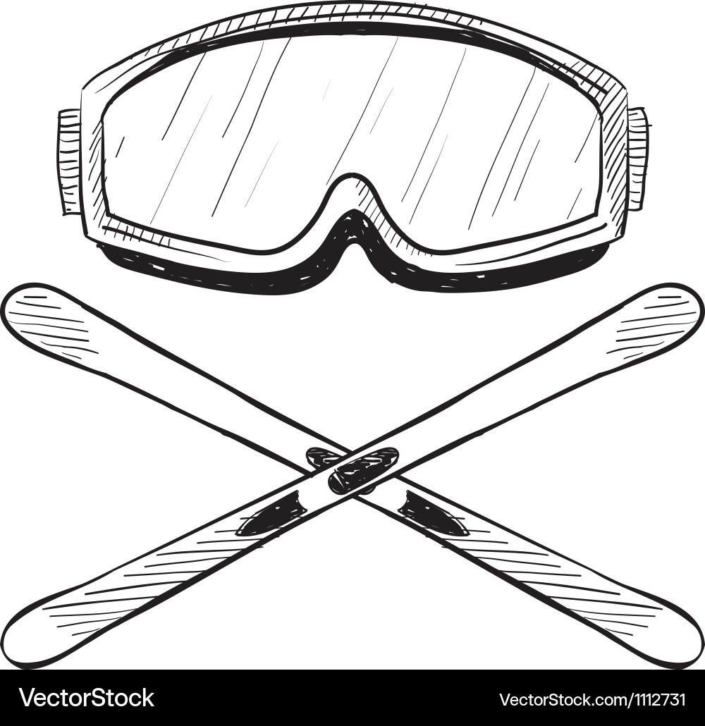 Doodle ski goggles skis Royalty Free Vector Image VectorStock