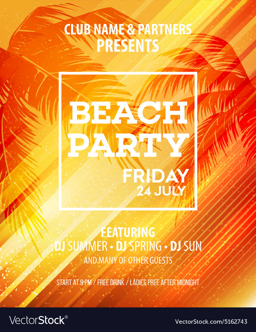 summer beach party flyer template royalty free vector image beach party flyer background