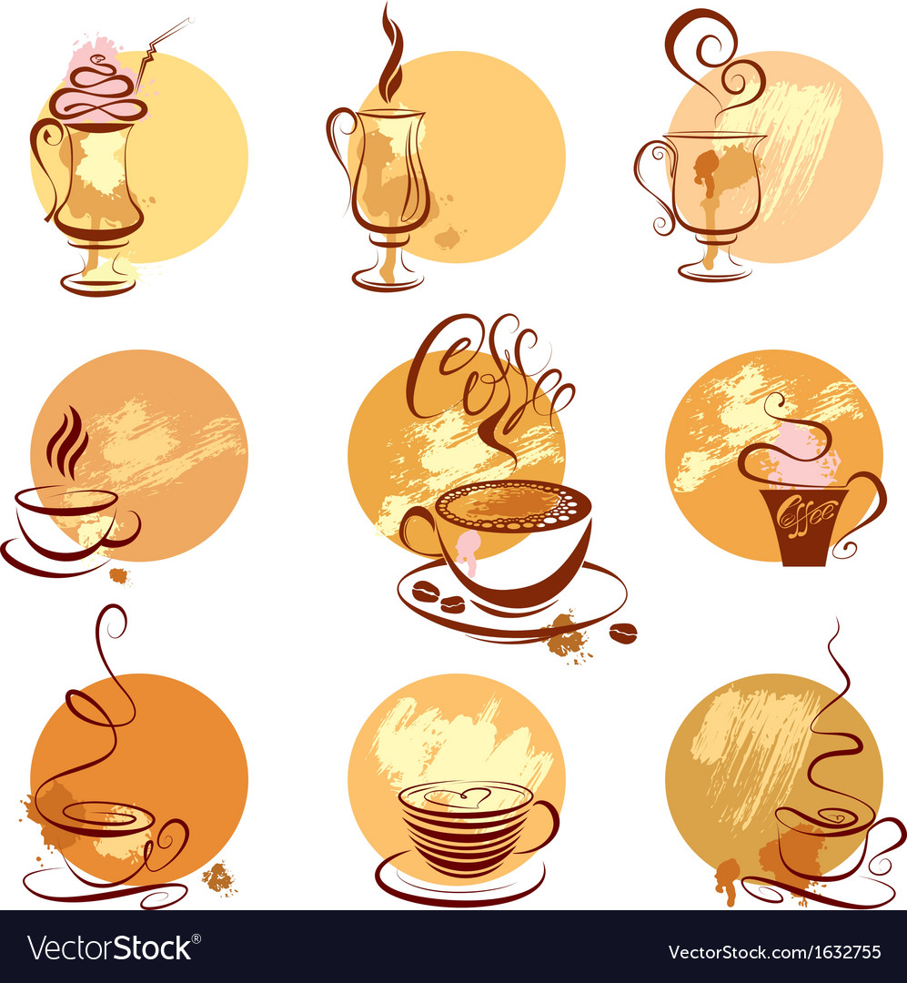 Set of coffee cups icons stylized sketch symbols Vector Image