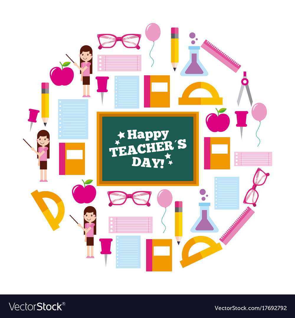 happy teacher day card circle icons decoration vector image