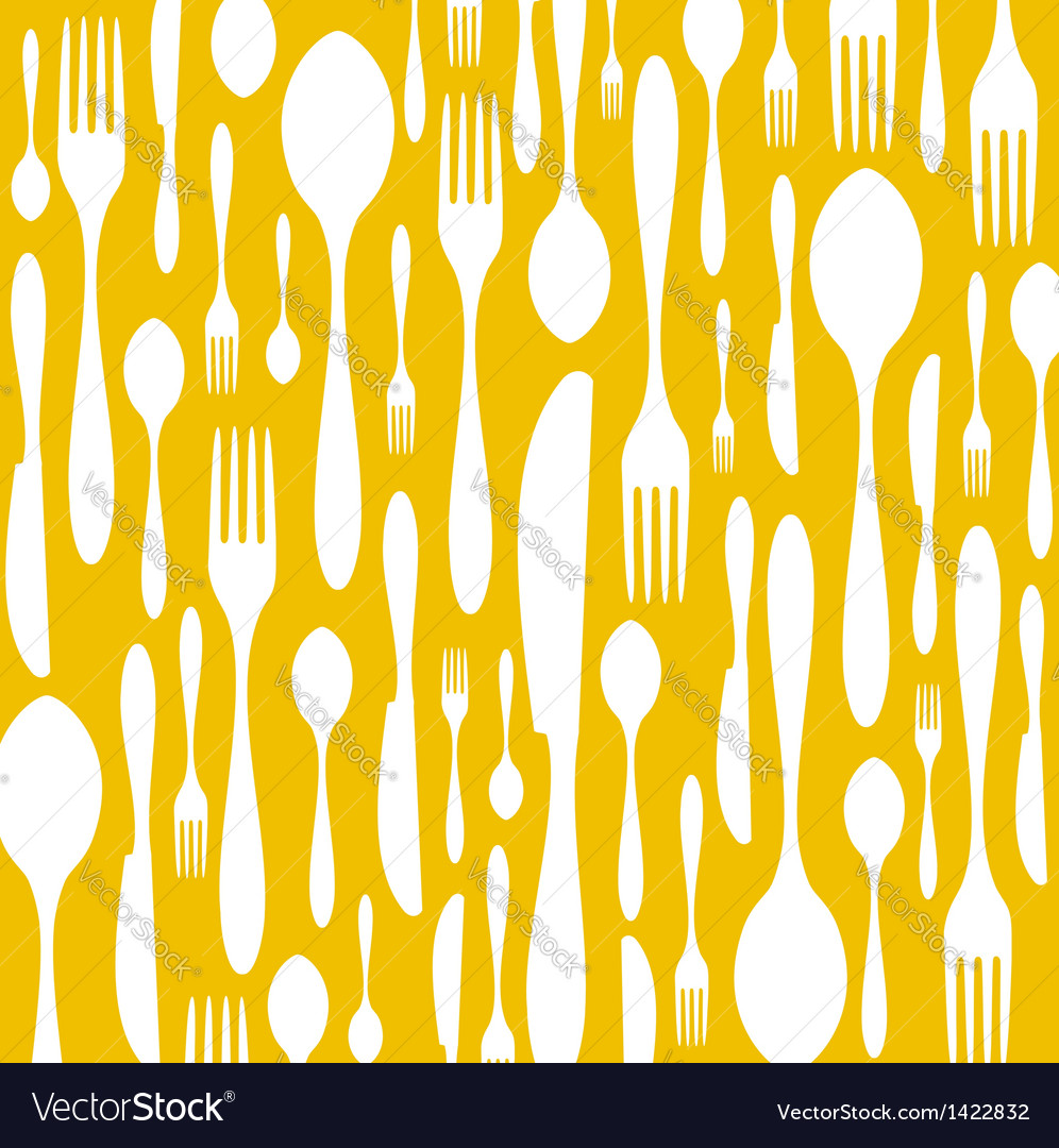Cutlery pattern on yellow background Royalty Free Vector