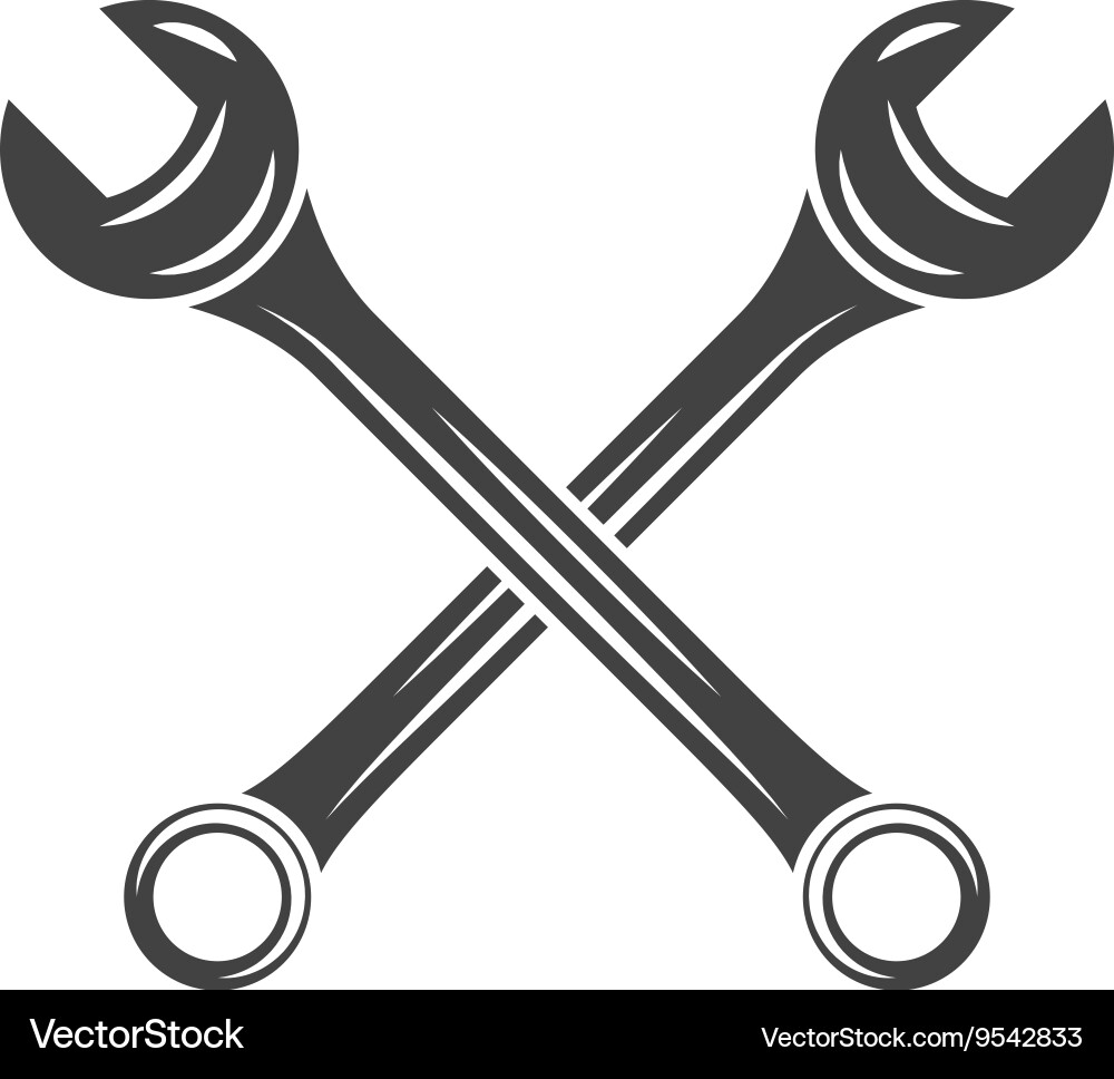 Two crossed spanners wrenches Black on white flat Vector Image
