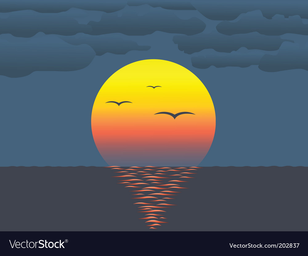 Sunset over water Royalty Free Vector Image VectorStock
