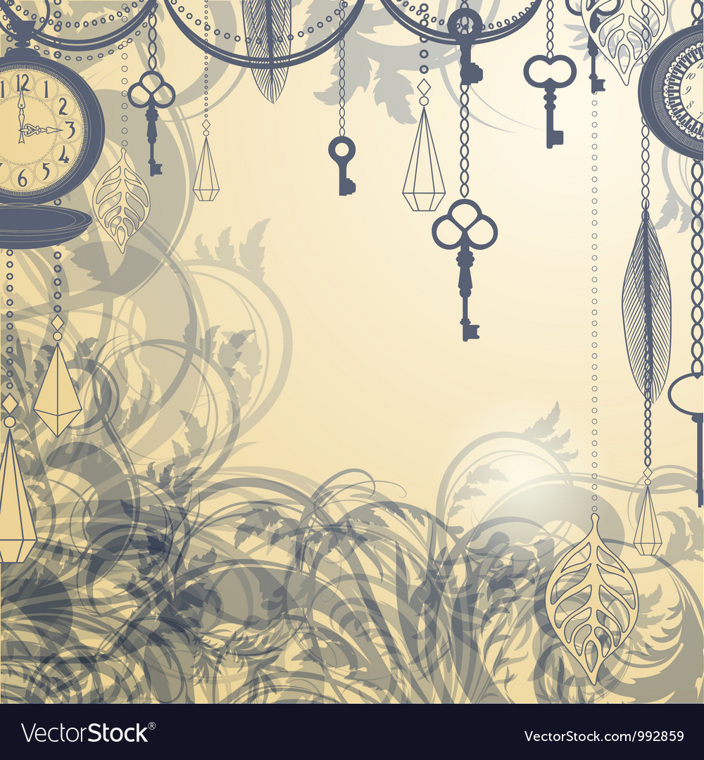 vintage background with antique clocks and keys vector image vintage background with antique clocks and keys vector image