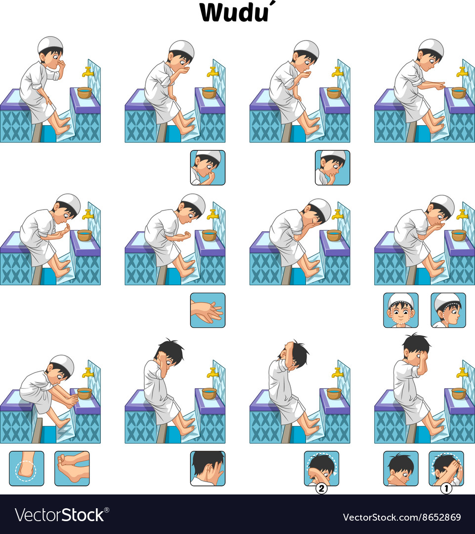 Complete Set of Muslim Wudu or Ablution Guide Vector Image