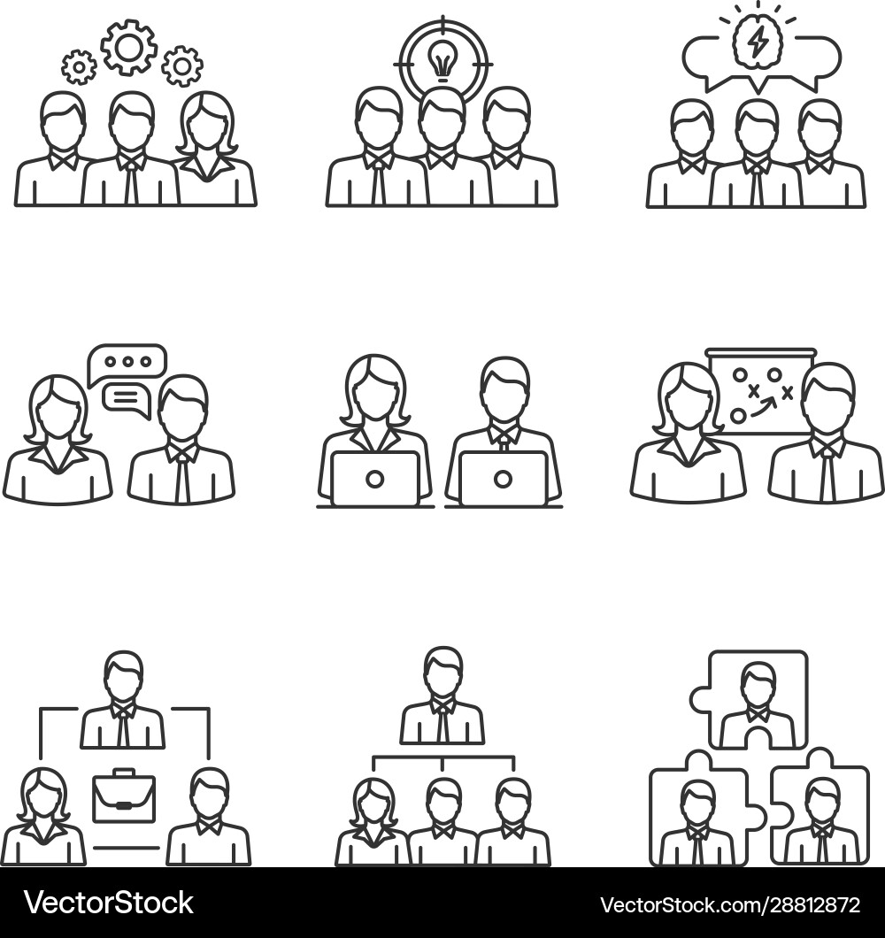 Teamwork linear icons set Royalty Free Vector Image