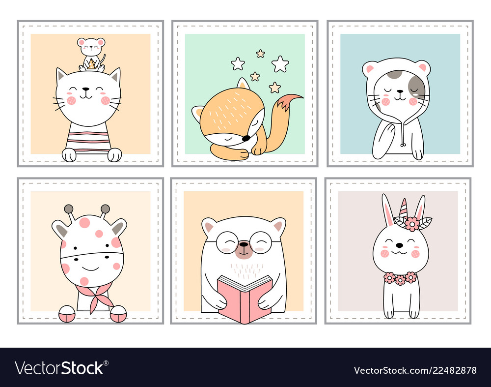 Cute Baby Animal Cartoon Hand Drawn Style Vector Image Cute Baby Animal Cartoon Hand Drawn Style Vector Image