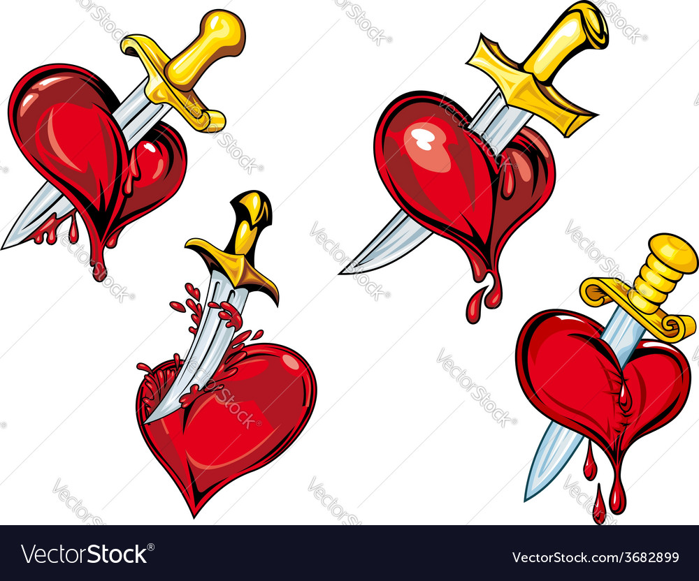 cartoon heart with dagger tattoo design elements vector image cartoon heart with dagger tattoo design elements vector image