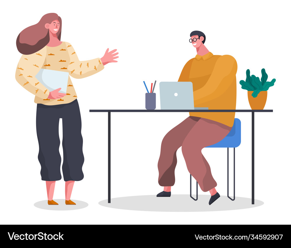 Office workers characters discussing matters Vector Image