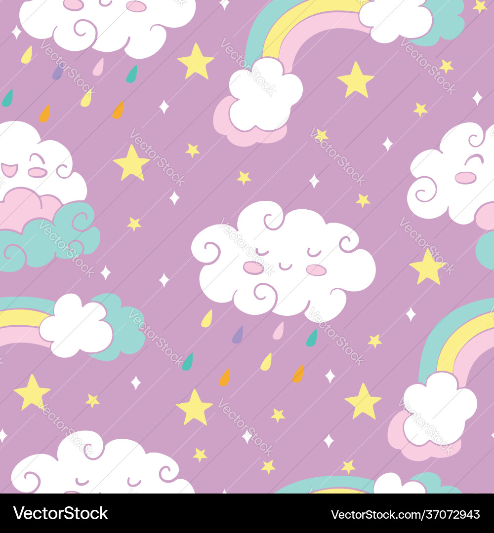Seamless pattern with rainbow rain clouds pink Vector Image