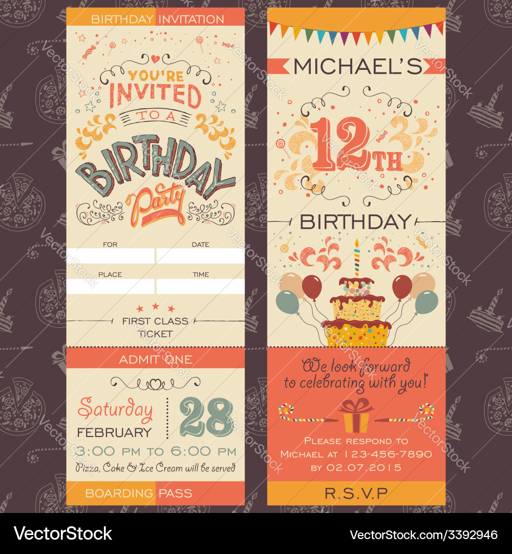 Birthday party invitation ticket Royalty Free Vector Image