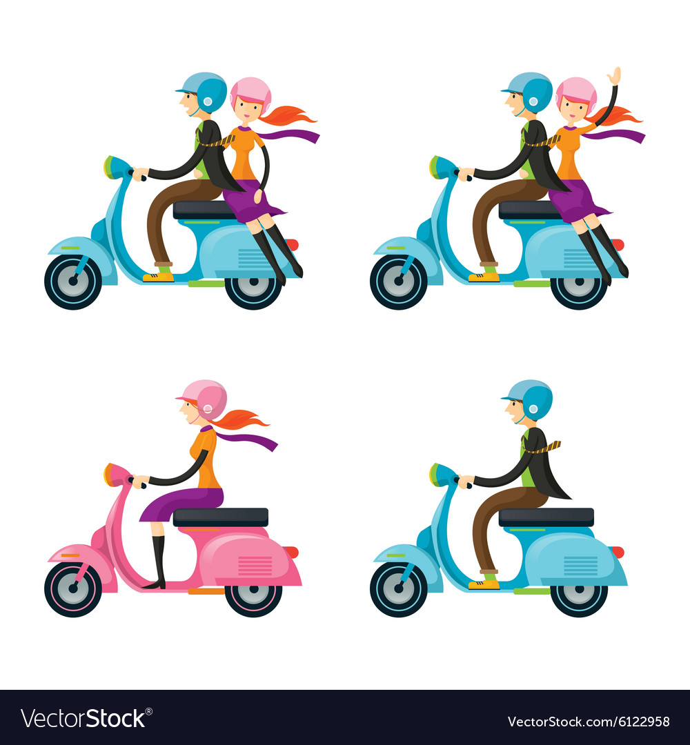 Couple Man Woman Riding Scooter Vector Image Couple Man Woman Riding Scooter Vector Image