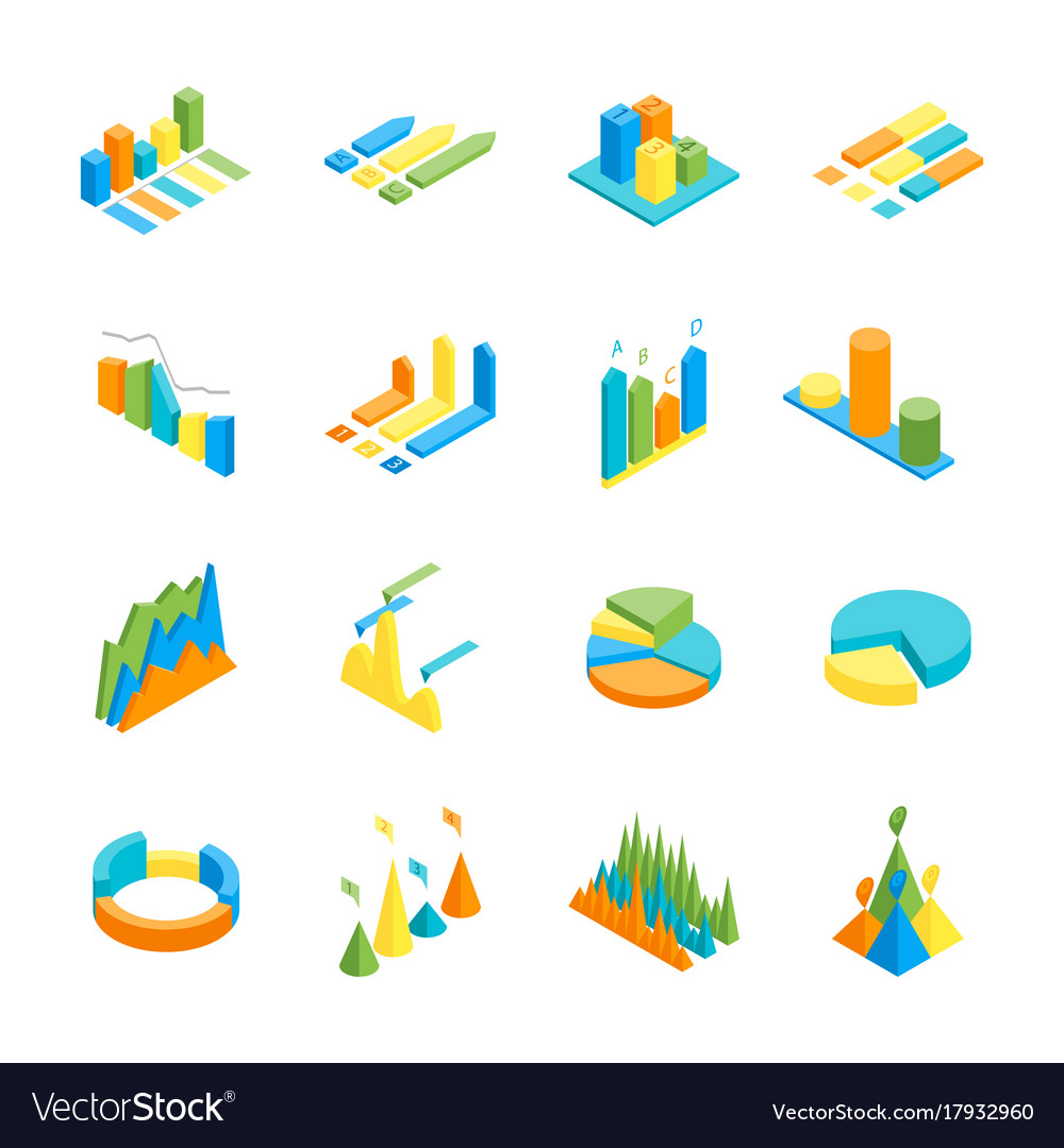 Download Charts and graphs icon set 3d isometric view Vector Image