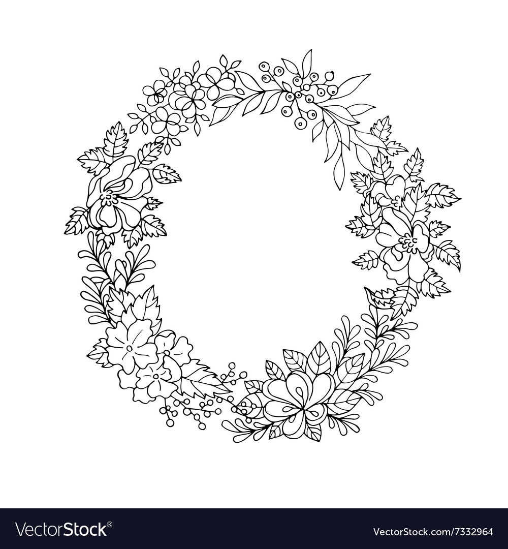 Black and white floral wreath Royalty Free Vector Image