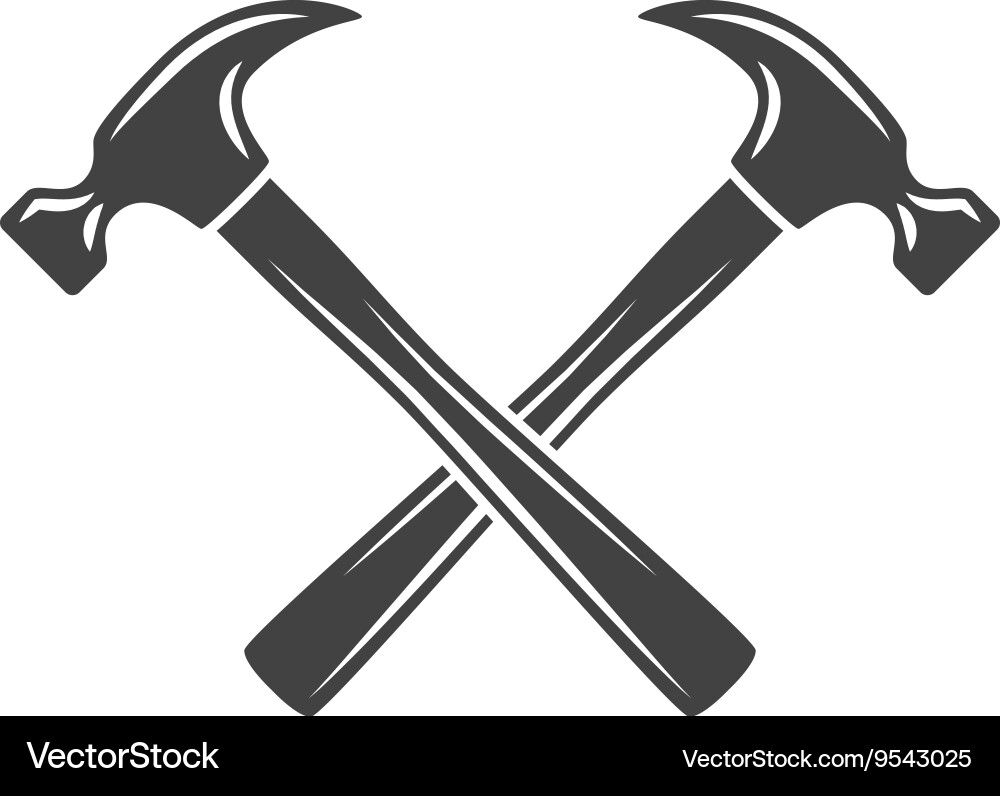 Two crossed hammers Black on white flat logo Vector Image
