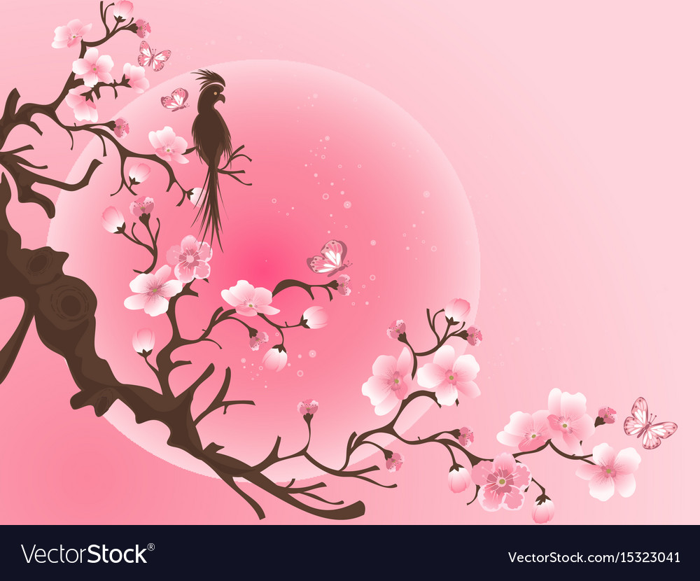 Anese Art Cherry Blossom Tree New House Designs Cherry Blossom Tree With Bird Anese Art Vector Image