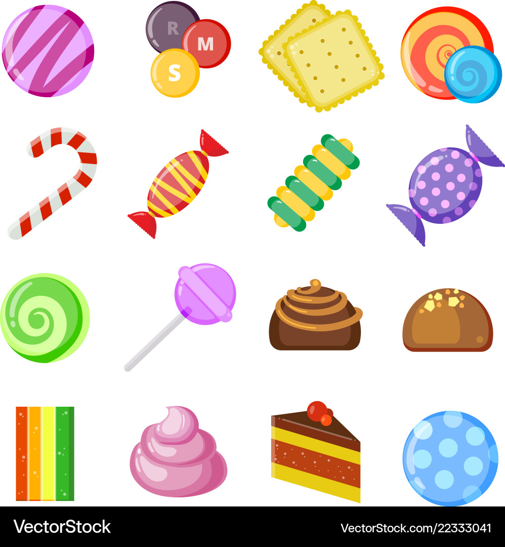 Sweets collection caramel and chocolate wrapped Vector Image