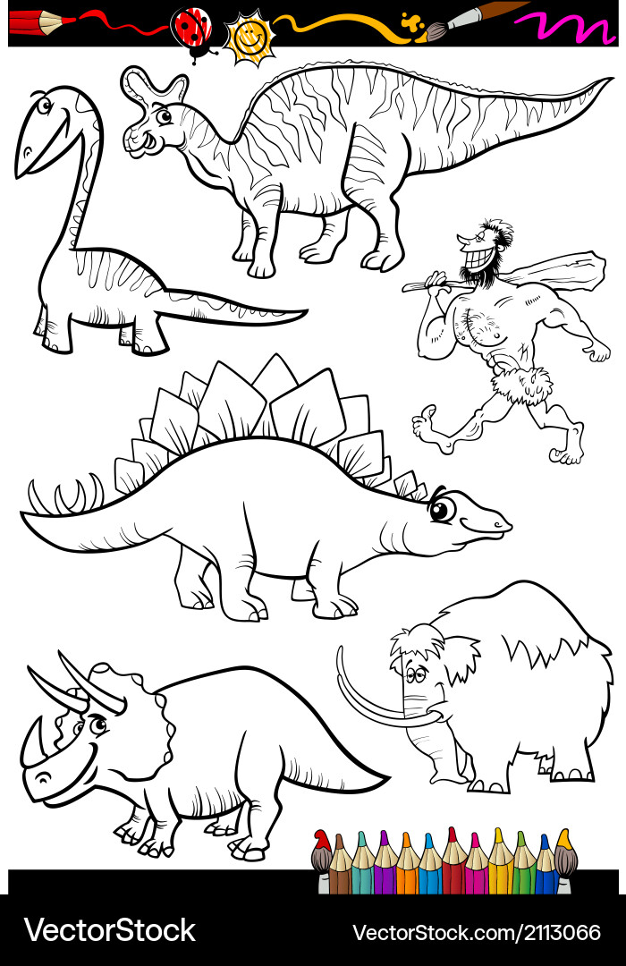 Prehistoric set for coloring book Royalty Free Vector Image