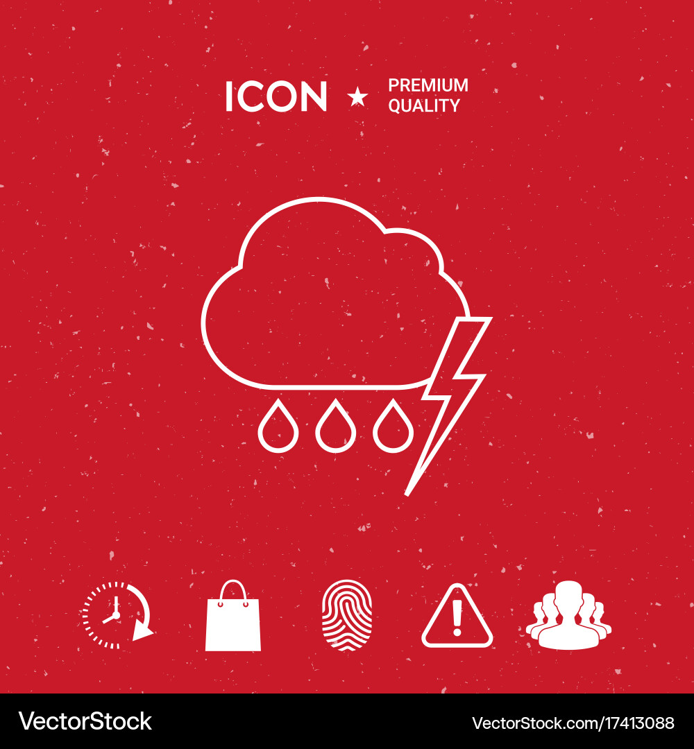 Cloud thunderstorm lightning rain line icon Vector Image