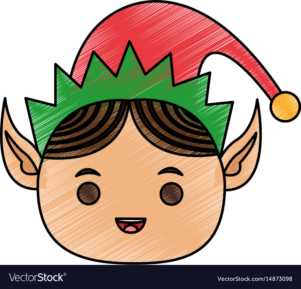Download Color pencil cartoon front view face christmas elf