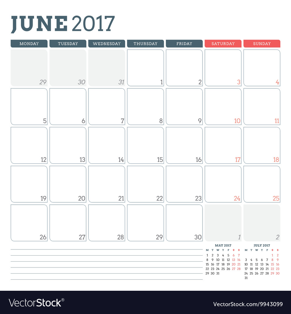 Calendar Planner Vector : Calendar planner template for june week vector image Calendar Planner Vector : Calendar planner template for june week vector image