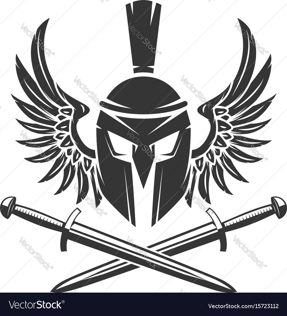 spartan helmet with crossed swords and wings vector image spartan helmet with crossed swords and wings vector image