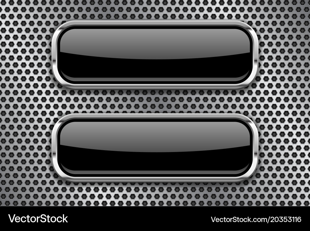 Black glass buttons with metal frame Royalty Free Vector