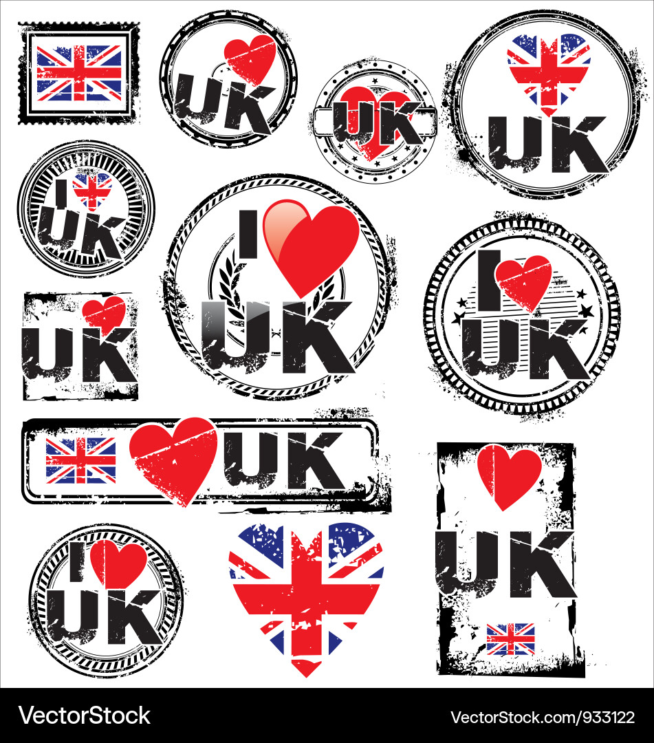 I love UK ink rubber stamp set Royalty Free Vector Image