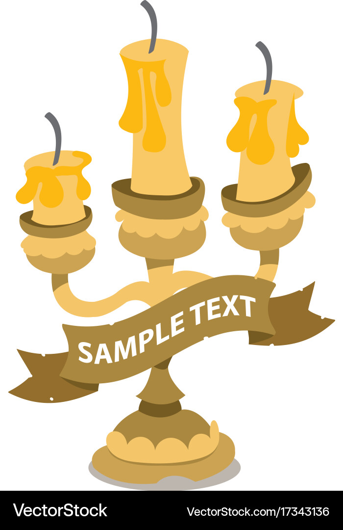 Candlestick on three candles with ribbon banner Vector Image