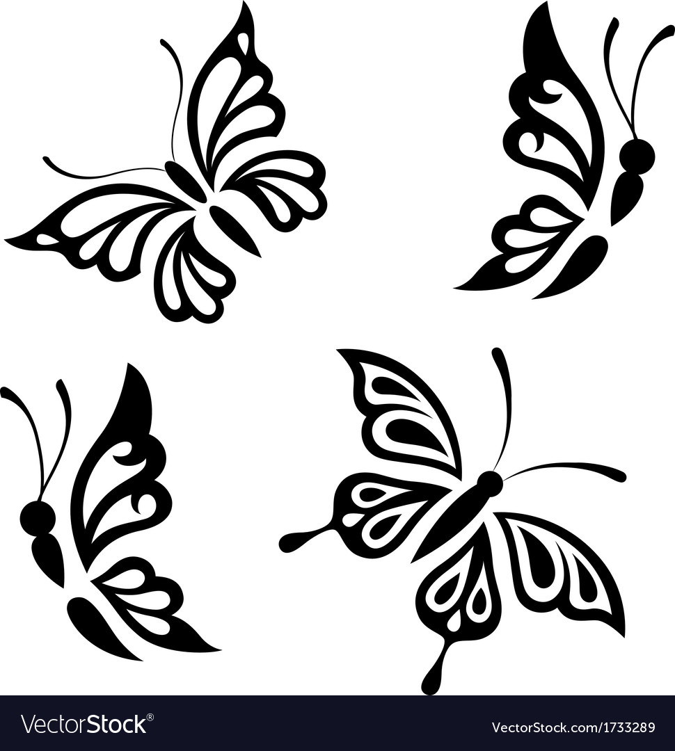 Collection black and white butterflies Royalty Free Vector