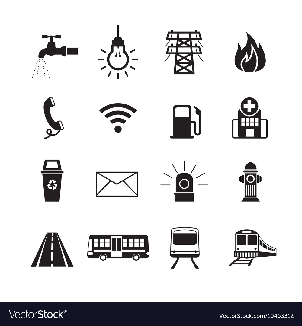 Public Utility Icons Silhouette Set Royalty Free Vector