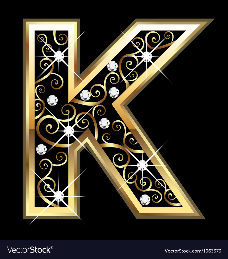K gold letter with swirly ornaments Royalty Free Vector