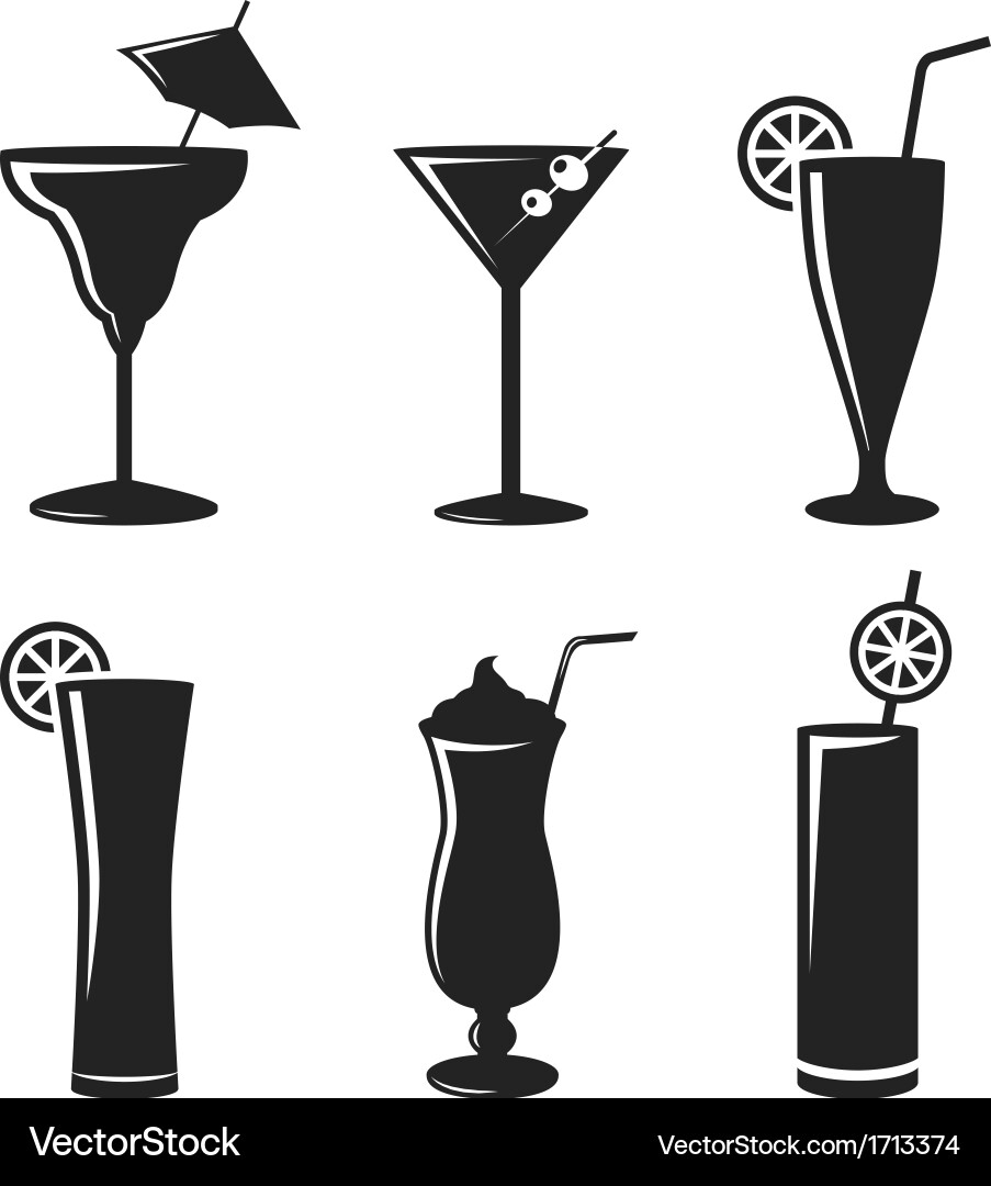 Cocktail drinks black web icon set Royalty Free Vector Image - VectorStock