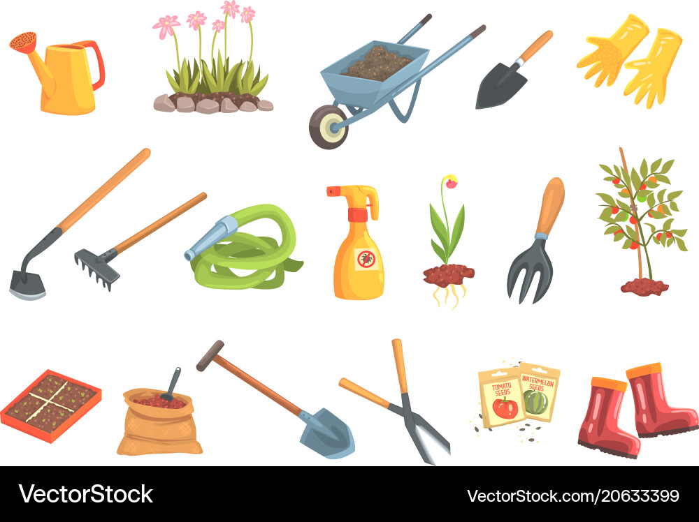 Gardeners equipment set objects needed Royalty Free Vector