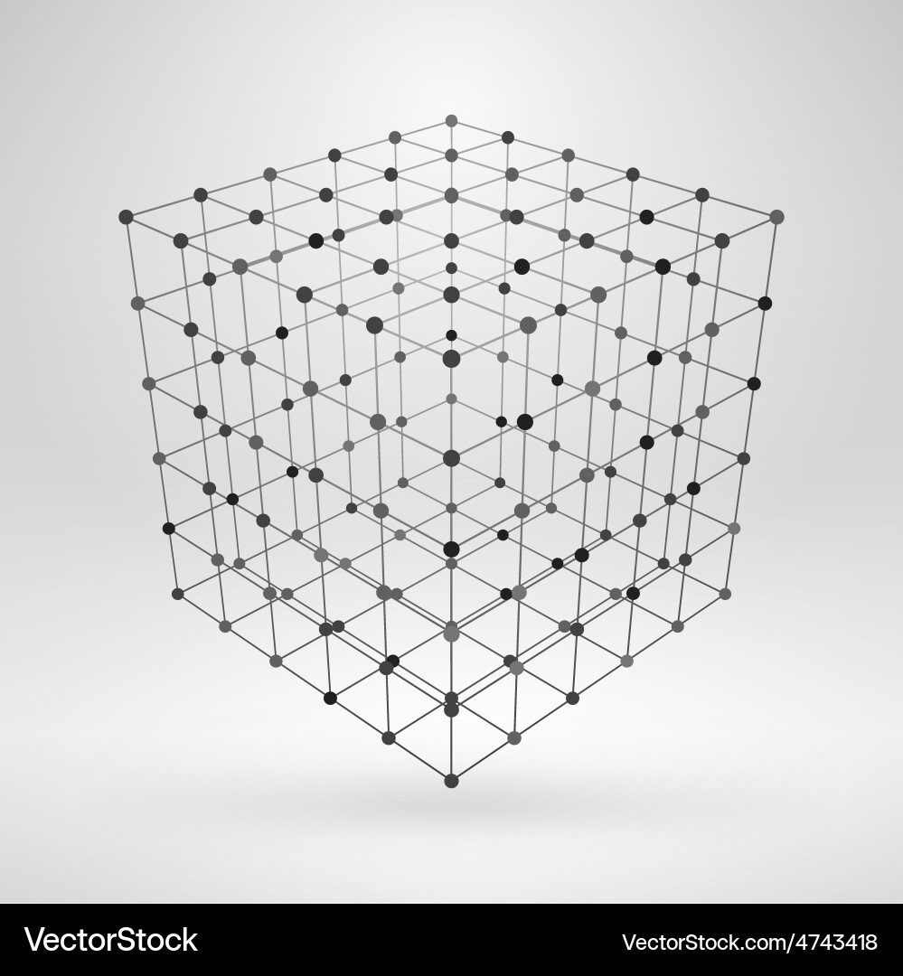 Wireframe polygonal element 3D cube with lines and