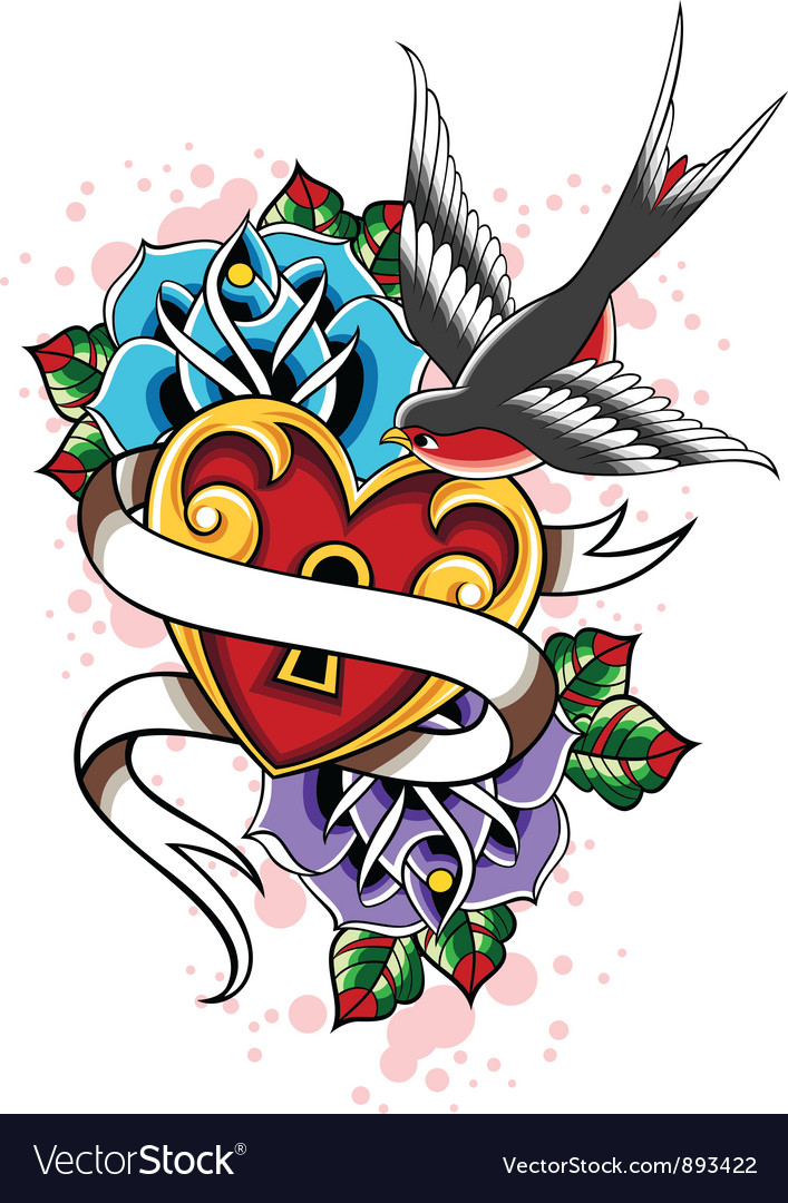 bird heart and rose tattoo royalty free vector image bird heart and rose tattoo royalty free vector image